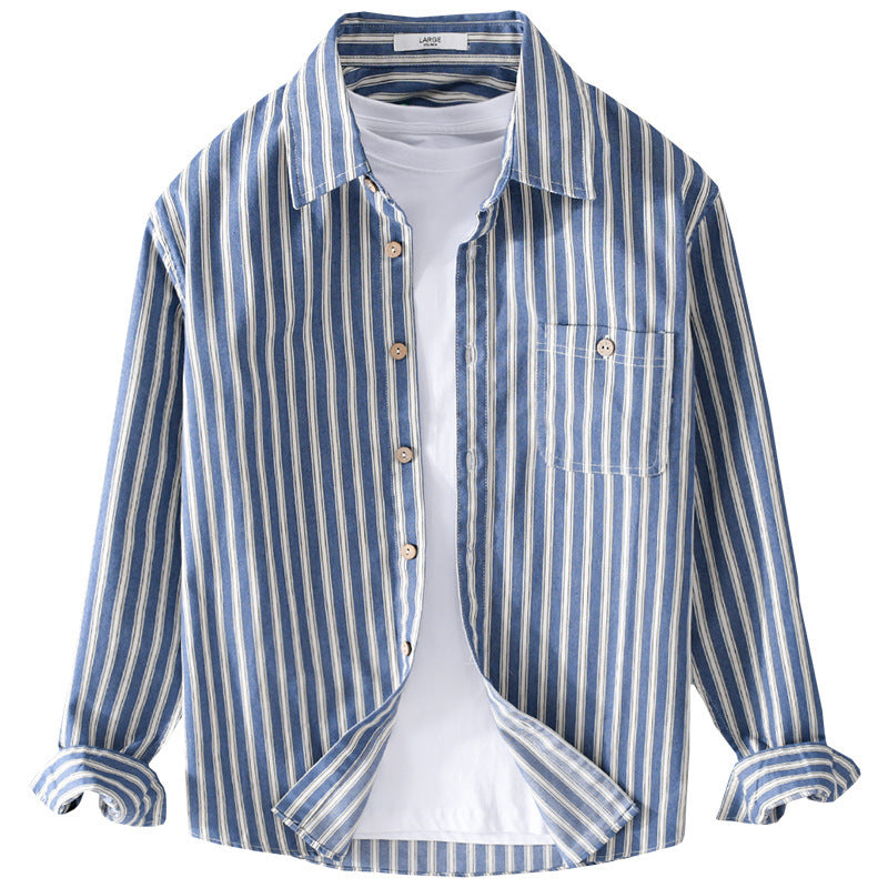 Men's Casual Striped Linen Blend Shirt Jacket in Relaxed Fit with Chest Pocket Chichicherry