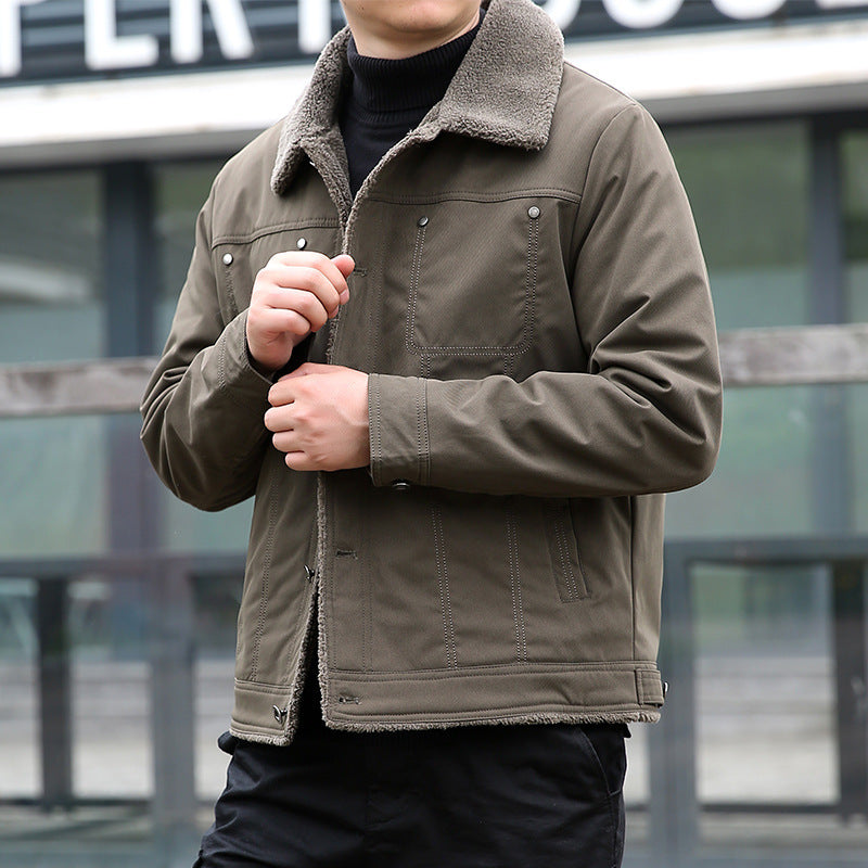 Men's short jacket with teddy lining and lapel collar, windproof transitional jacket Chichicherry