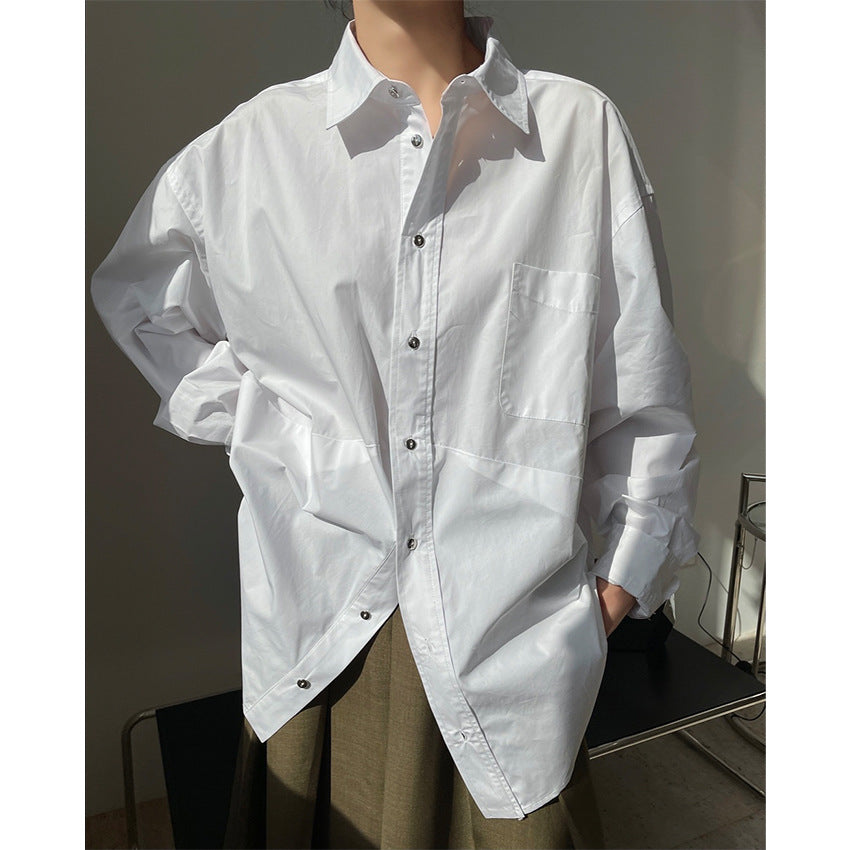 Women's Oversize Longline Shirt with Asymmetrical Hem and Boxy Poplin Silhouette Chichicherry
