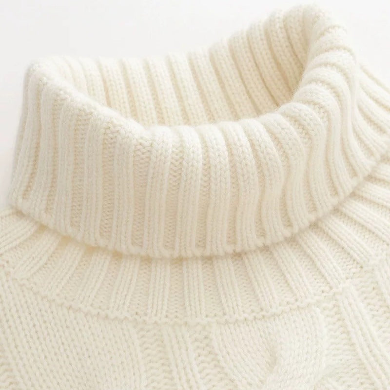 Ladies Short-Cut Cable Knit Turtleneck Sweater with Boxy Silhouette Chichicherry
