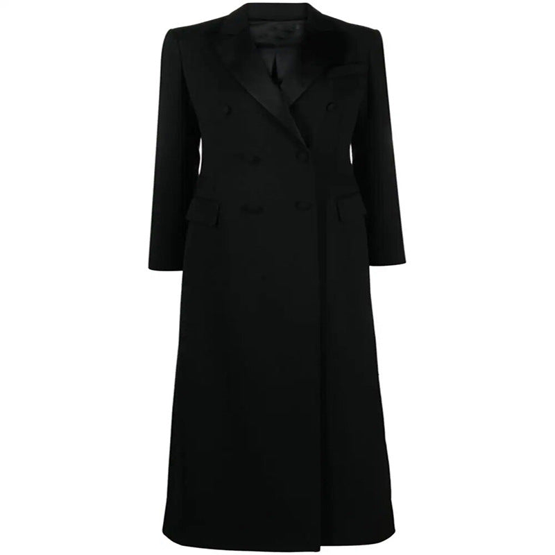 Women Maxi Blazer Coat in Tuxedo Cut with Slim Silhouette Chichicherry