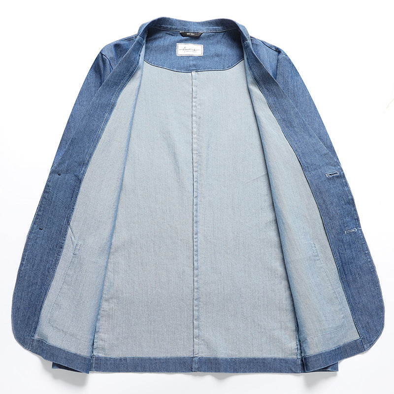 Men's Jeans Blazer in Casual-Elegant Style with Lapel Collar and Patch Pockets Chichicherry