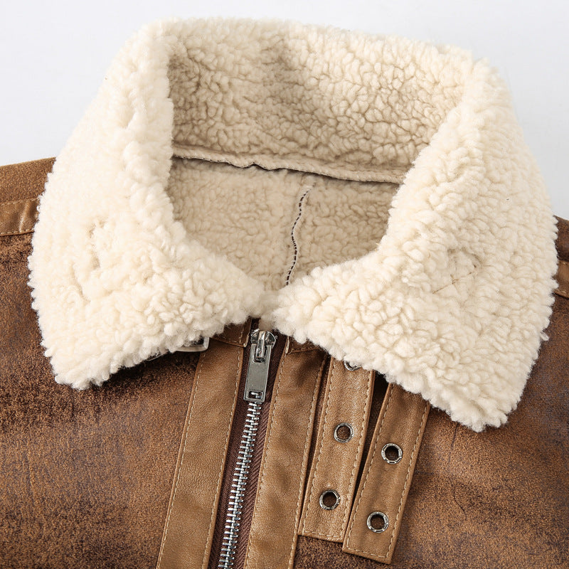 Men's aviator jacket made of vintage leather look with teddy lining and hood Chichicherry