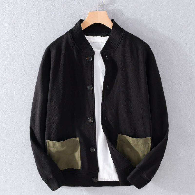Men's Casual Bomber Style Shirt Jacket with Applied Contrast Pockets Chichicherry