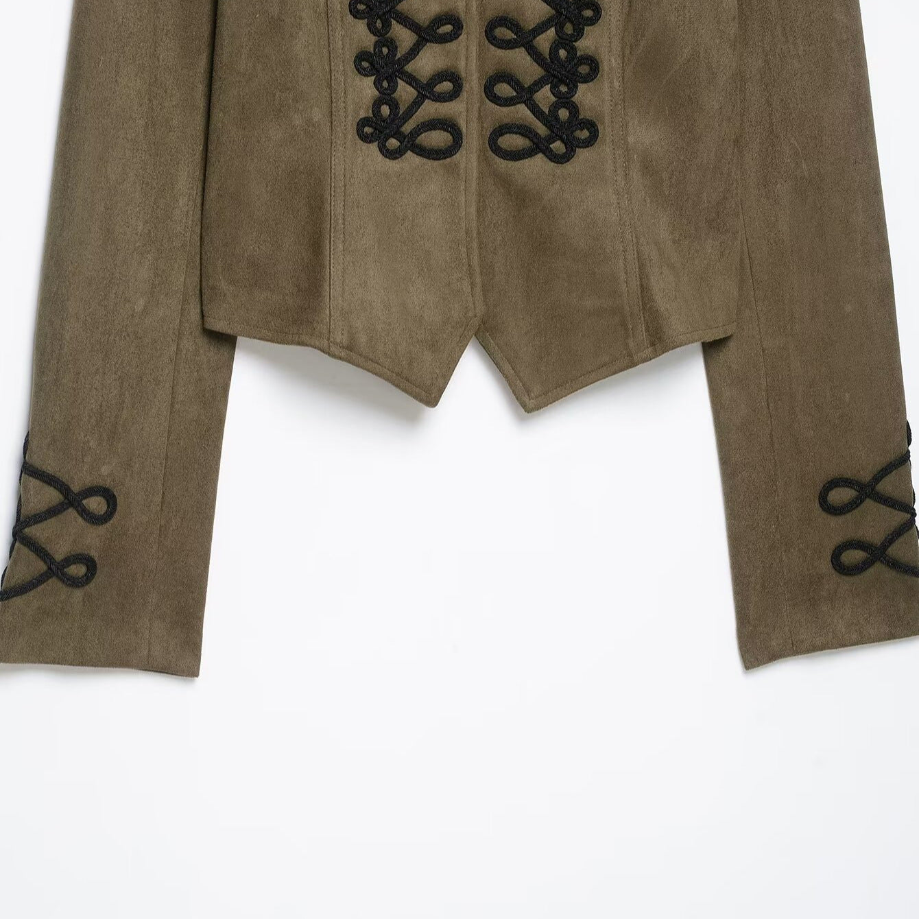 Women's Cropped Velvet Jacket with Military Decorative Cord and Tailored Cut Chichicherry