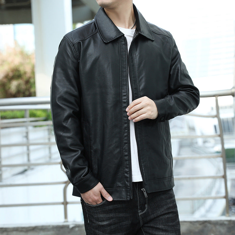 Men's Genuine Leather Blouson with Shirt Collar, Slim Fit and Concealed Zipper Chichicherry