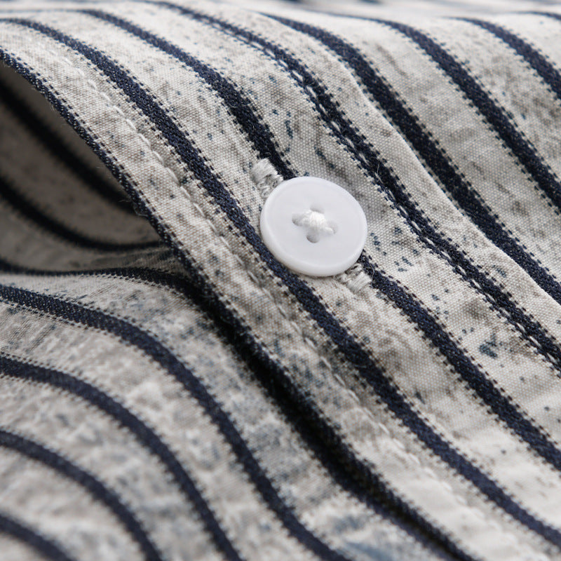 Men's Long Sleeve Shirt in Stripe Relief with Chest Pocket and Light Wash Effect Chichicherry