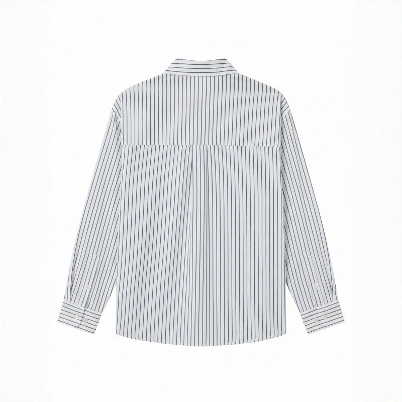 Unisex Oversize Stripe Shirt with Doodle Print, Chest Pocket and Shirt Collar Chichicherry