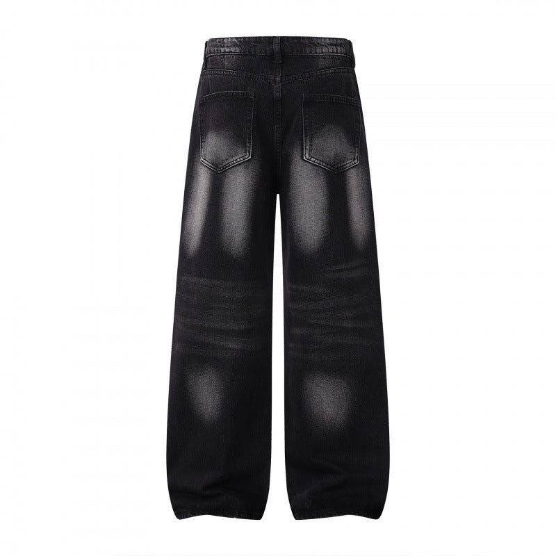 Women Wide High Waist Jeans Pants in Balloon Cut with Used Effect and Elastic Hem Chichicherry