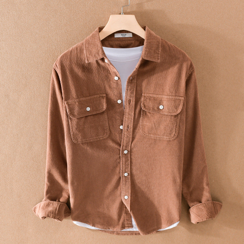 Men's corduroy shirt jacket in worker style with patch double pockets and soft used finish Chichicherry