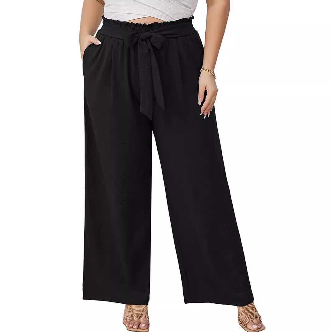 Women's Wide Culottes in Linen Look with Paperbag Waist, Tied Belt and Side Pockets Chichicherry