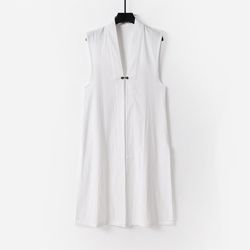 Women's sleeveless long vest with stand-up collar and decorative toggle closure Chichicherry