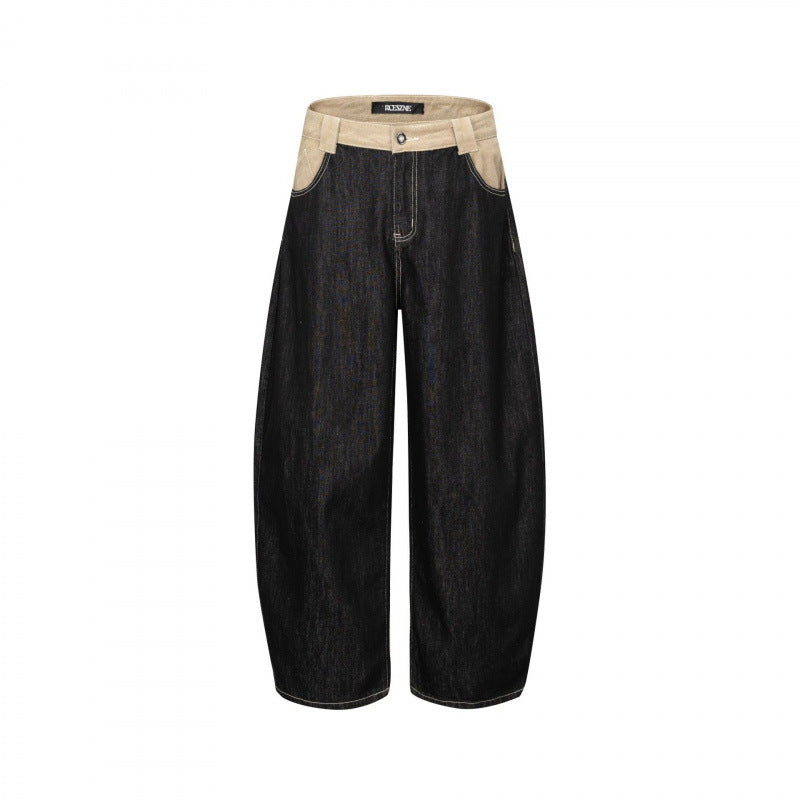 Unisex Wide two-tone denim pants with high waistband and contrasted pockets Chichicherry