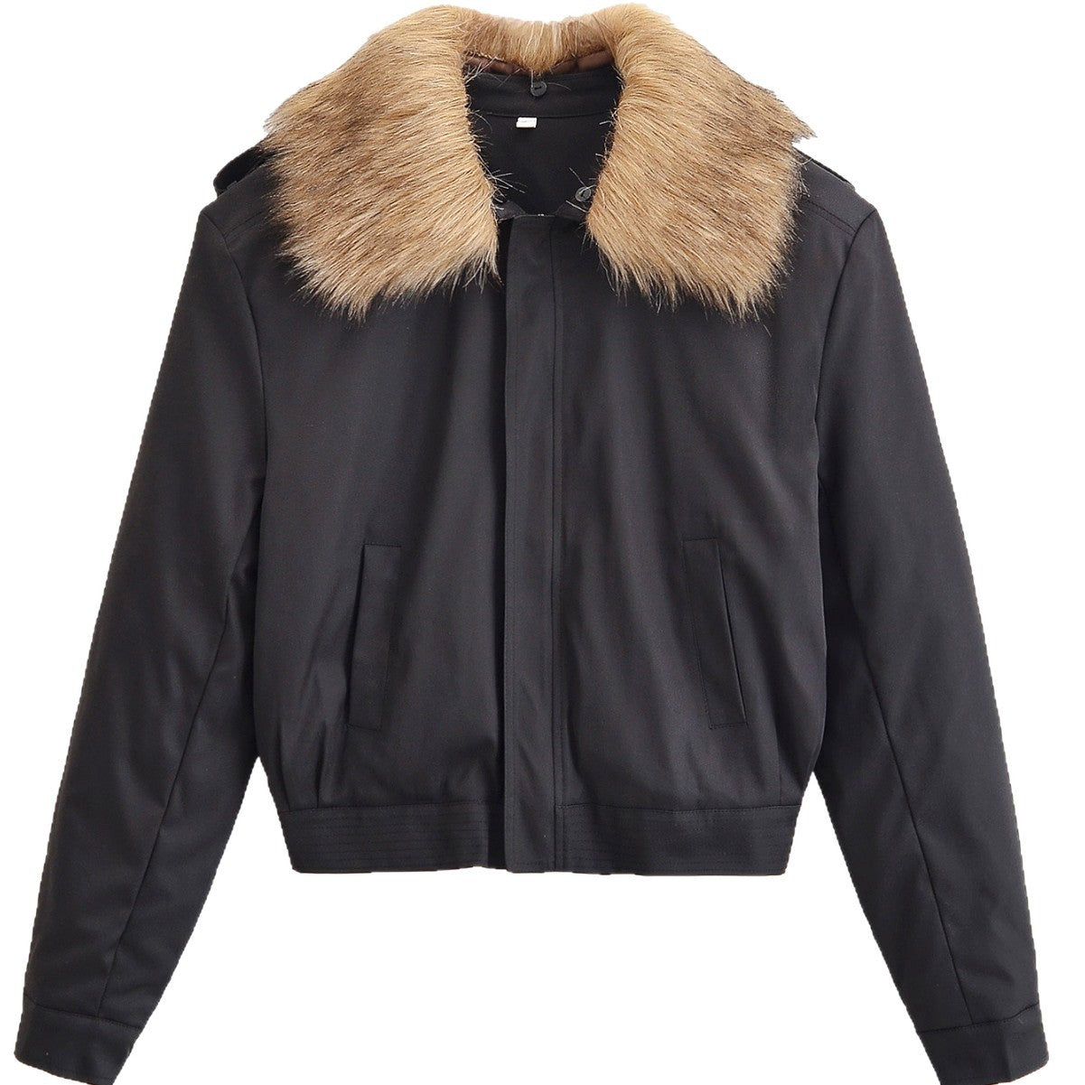 Ladies Short Bomber Jacket with Removable Faux Fur Collar Chichicherry