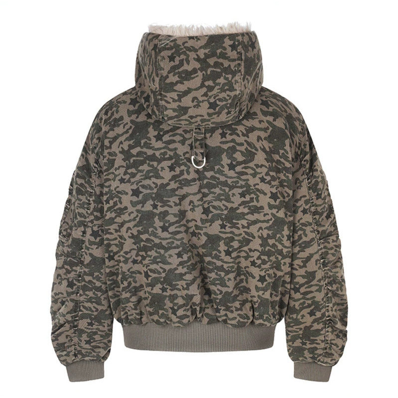 Women's quilted bomber jacket with faux fur hood, drawstring, and utility pockets Chichicherry