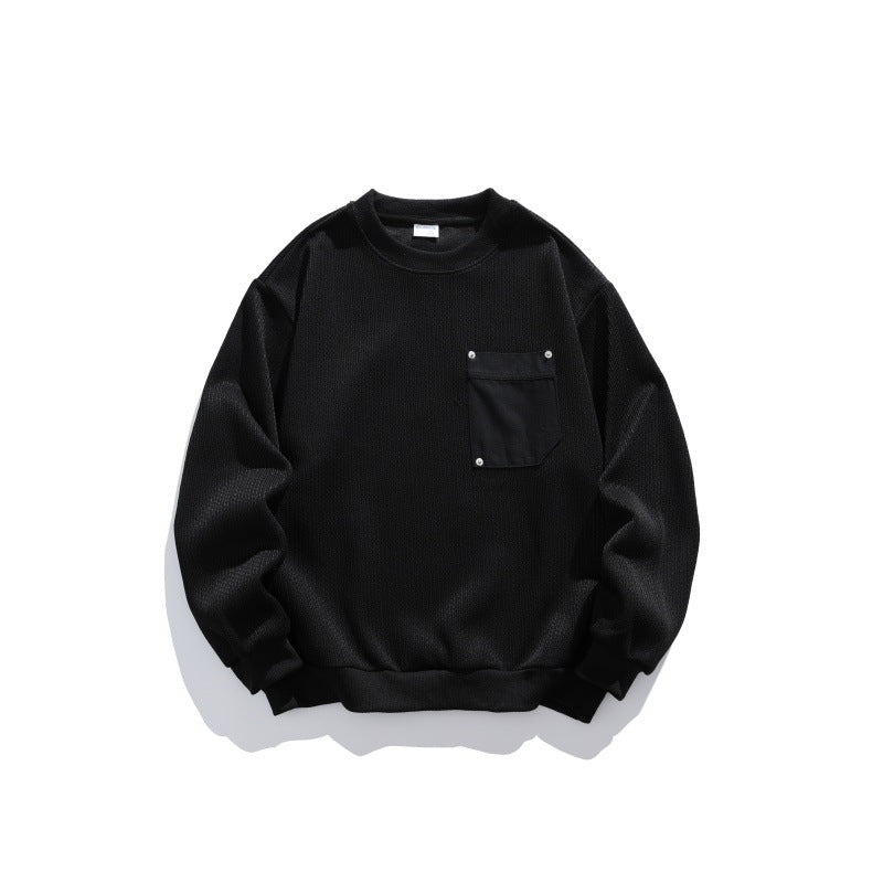 Unisex waffle texture sweatshirt with chest pocket and elastic hem Chichicherry