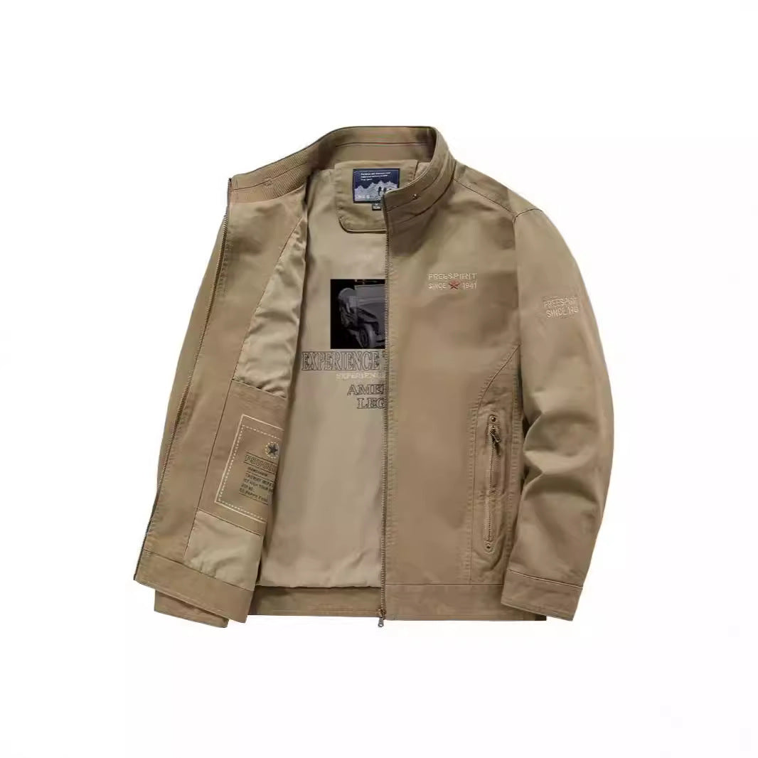 Men's Lightweight Transition Jacket with Stand Collar, Front Zipper and Inner Graphic Chichicherry