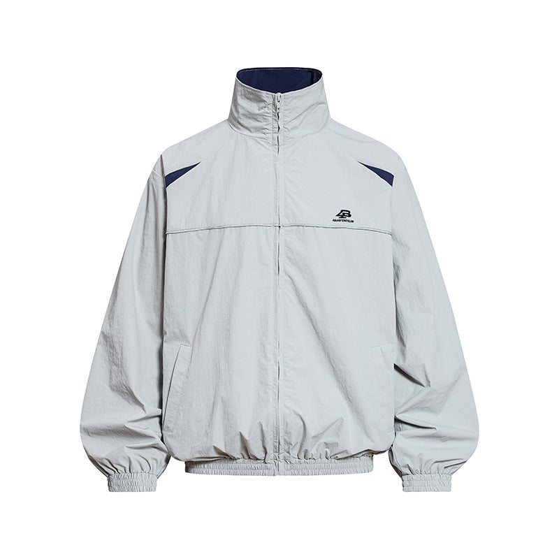 Men's Lightweight Windbreaker Jacket with Stand Collar, Elastic Hem and Relaxed Fit Chichicherry