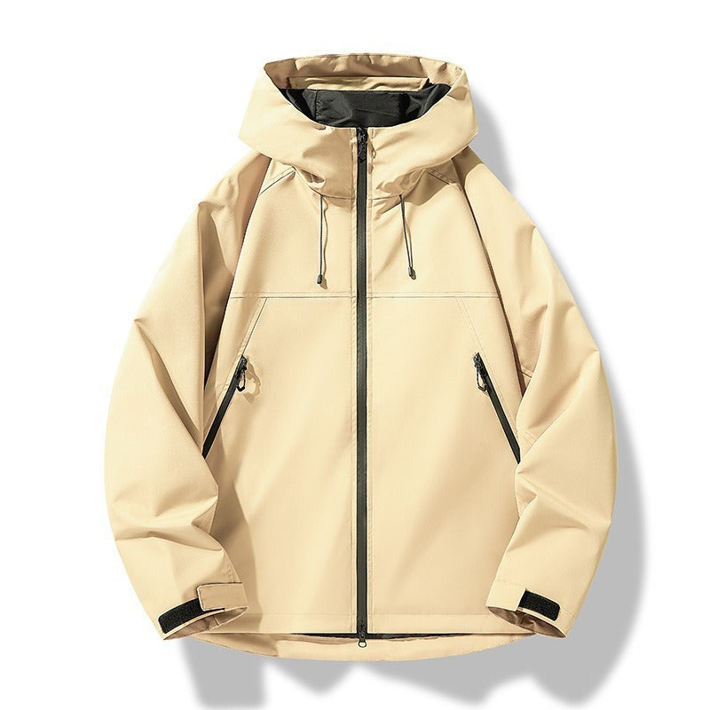 Men's Lightweight Two-Tone Softshell Hoodie Jacket with Hood, Zipper Pockets and Elastic Hem Chichicherry