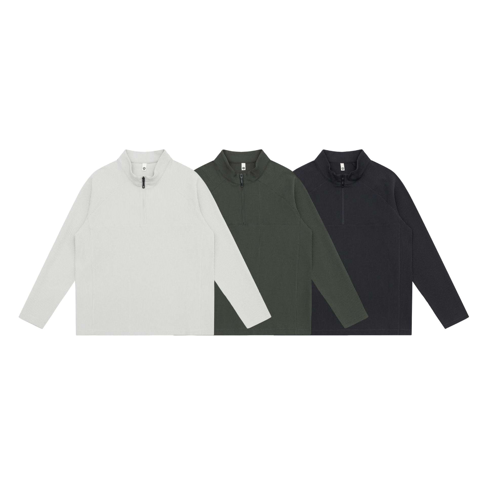Unisex Waffle Knit Half-Zip Pullover with Troyer Collar and Raglan Sleeves Chichicherry
