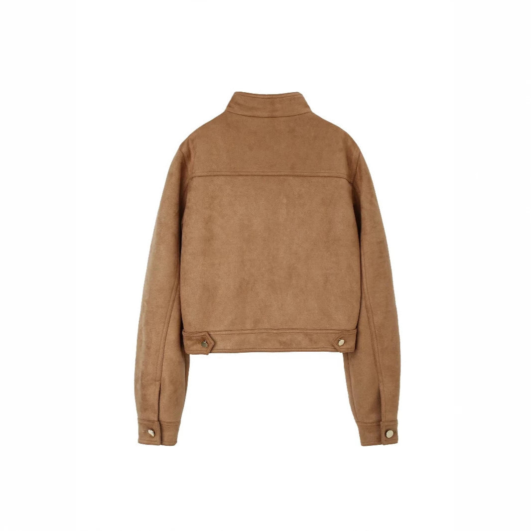 Women’s short jacket made of suede look with stand-up collar and patch pockets Chichicherry