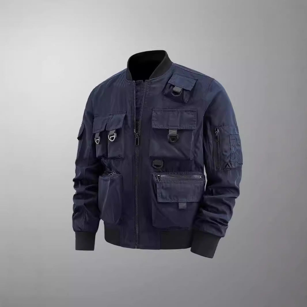 Men's Tactical Multi-Pocket Bomber Jacket with Utility Pockets Chichicherry