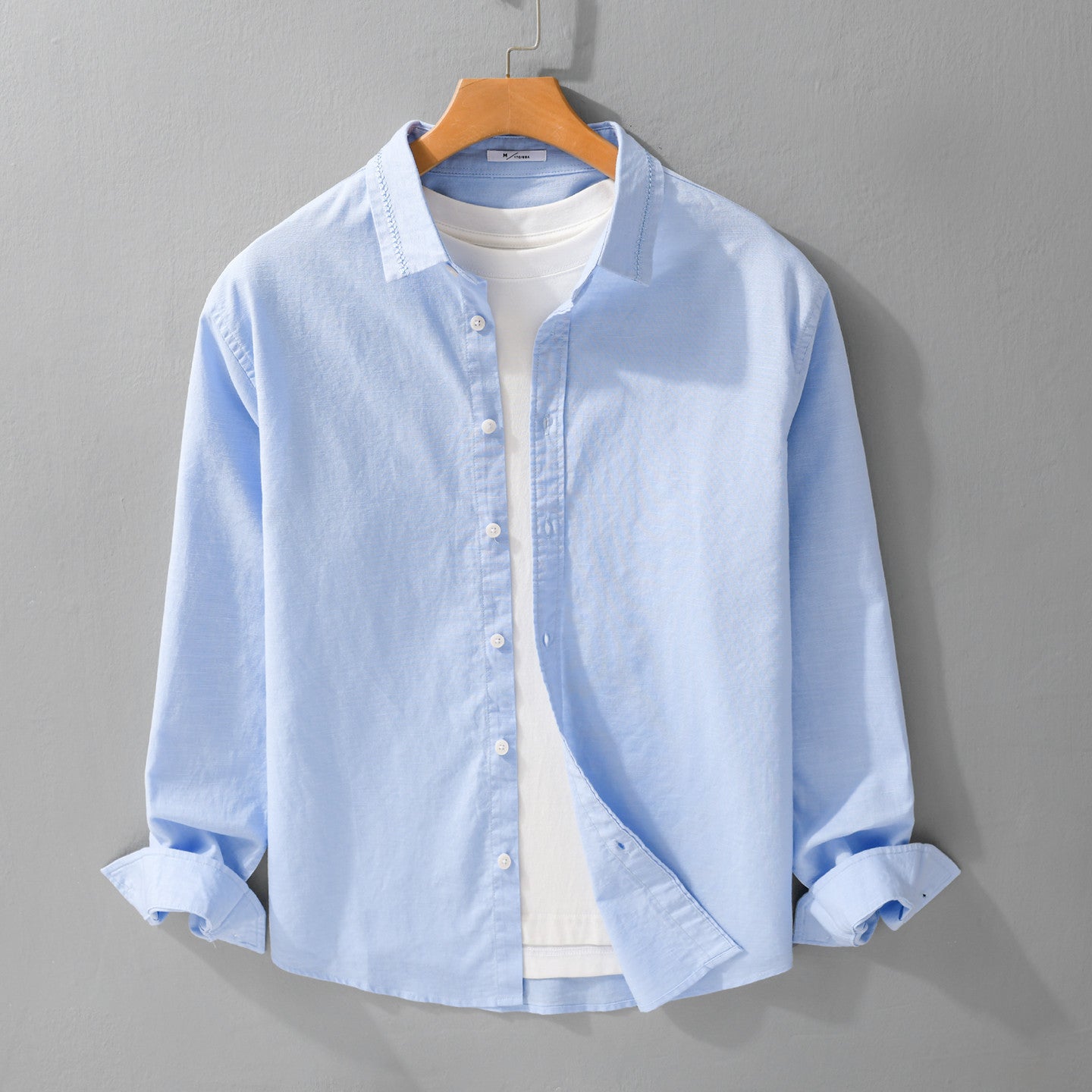 Men's Lightweight Cotton Shirt with Layered Look and Kent Collar Chichicherry