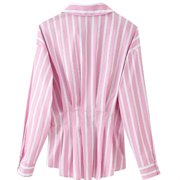 Women tailored blouse with tuck pleats and shirt collar Chichicherry