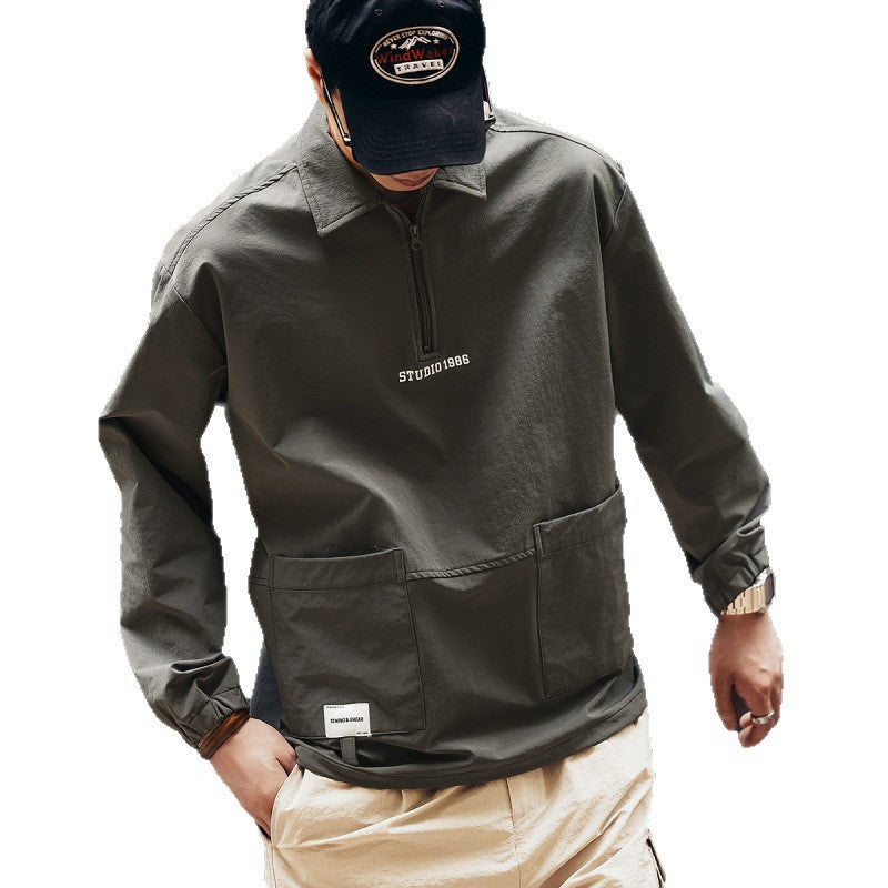 Herren Utility-Halbzip-Pullover mit Hemdkragen und Kängurutaschen Chichicherry