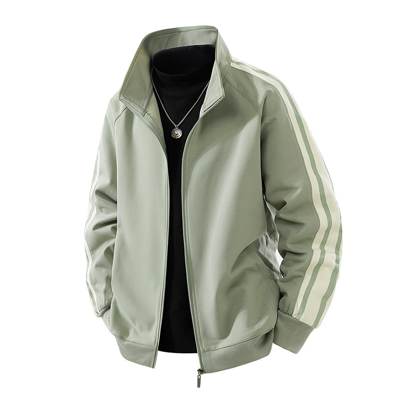 Men's Sportive Zip Jacket with Stand-up Collar and Contrasting Sleeve Stripes Chichicherry