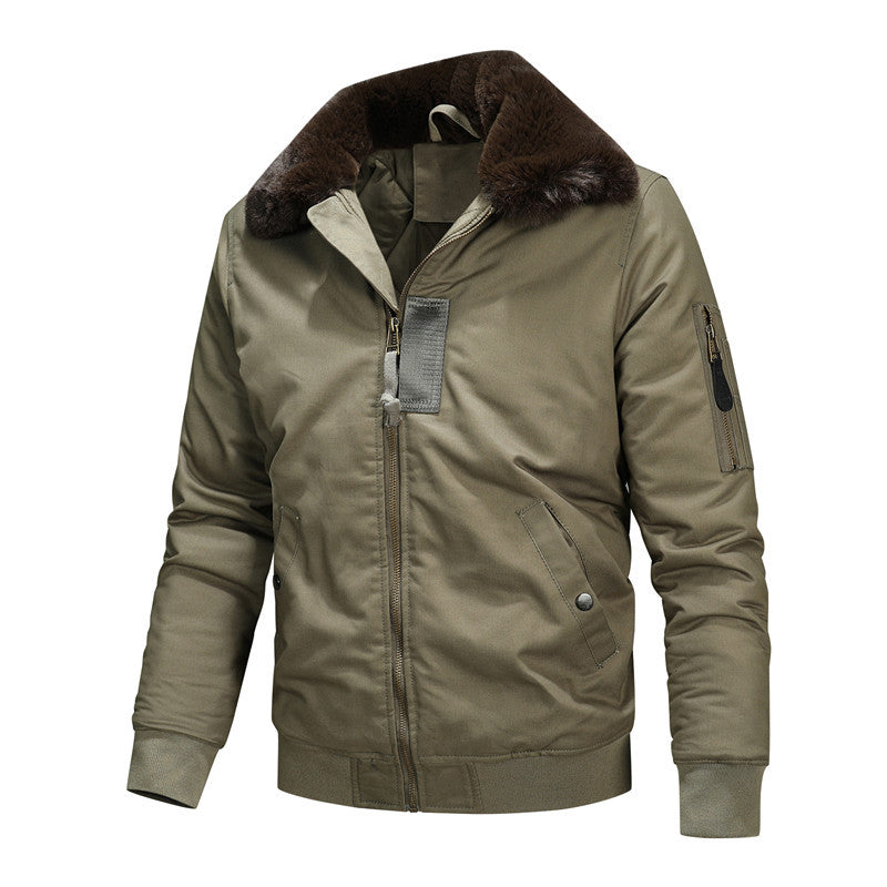 Men's Padded Pilot Bomber Jacket with Faux Fur Collar and Zipper Chichicherry