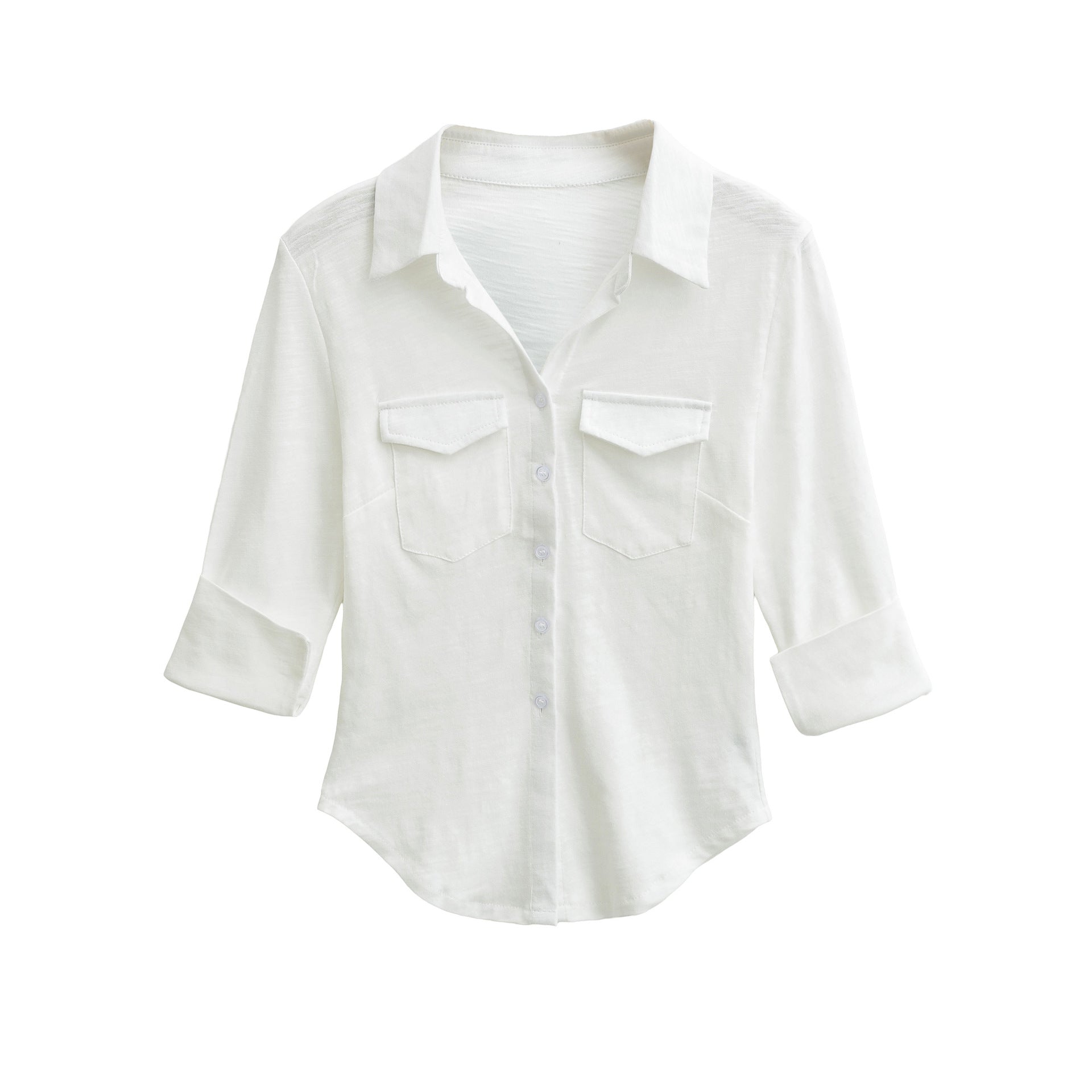 Women’s blouse shirt made of soft jersey with patch breast pockets and three-quarter sleeves Chichicherry