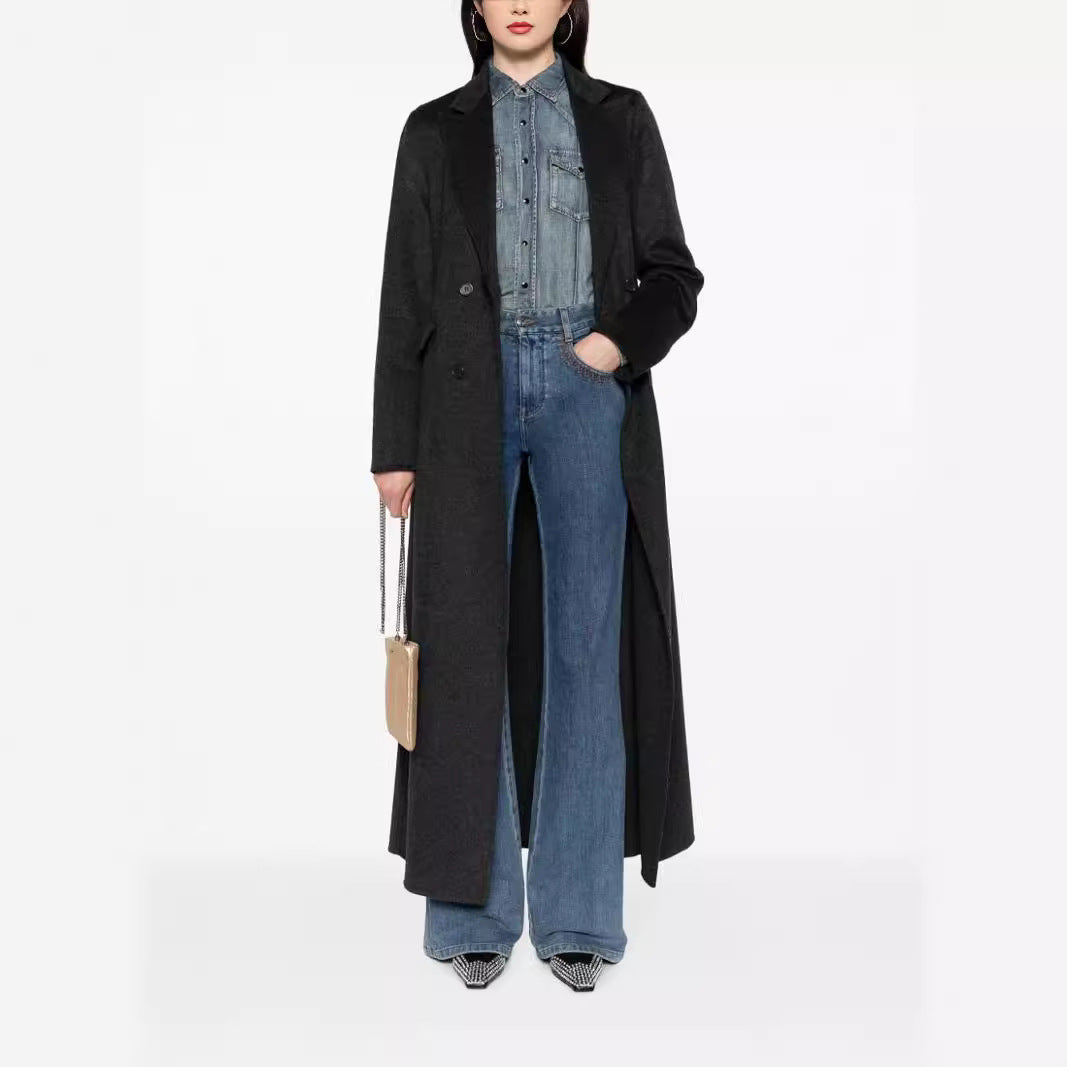 Ladies Double-breasted Maxi Coat made of Wool Blend with Tailored Fit Chichicherry