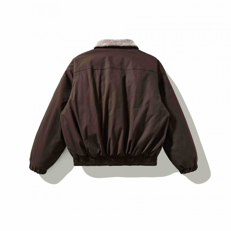 Men's Boxy Utility Bomber Jacket with Sherpa Collar and Concealed Snap Placket Chichicherry