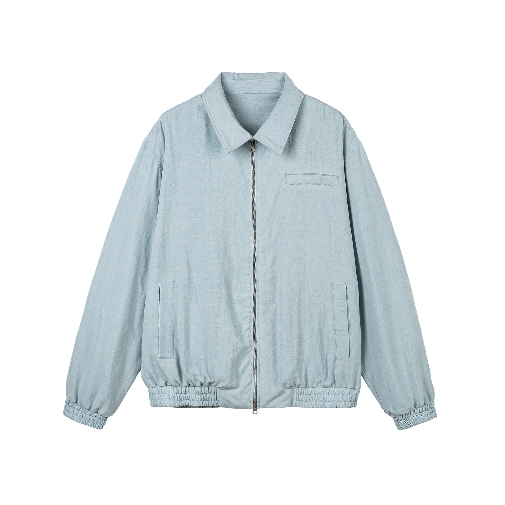 Women's Lightweight Boxy Transitional Jacket with Full Zipper, Elastic Waistband, and Chest Welt Pocket Chichicherry