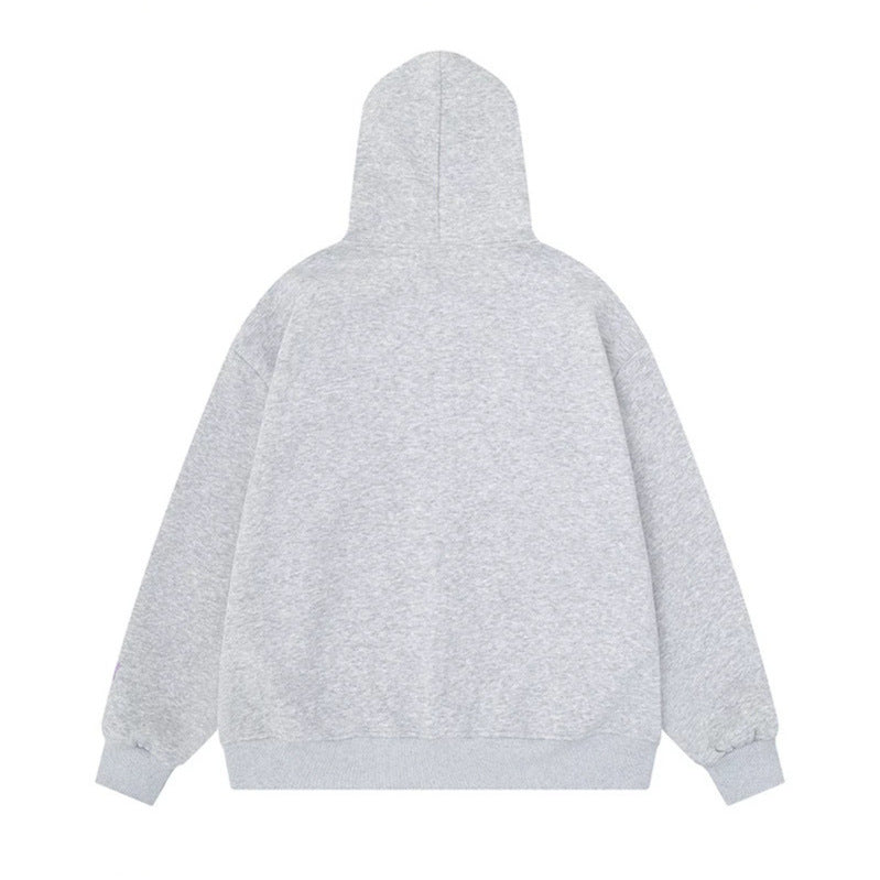 Women's oversized hooded sweatshirt jacket with decorative button print and polka dot hood lining Chichicherry