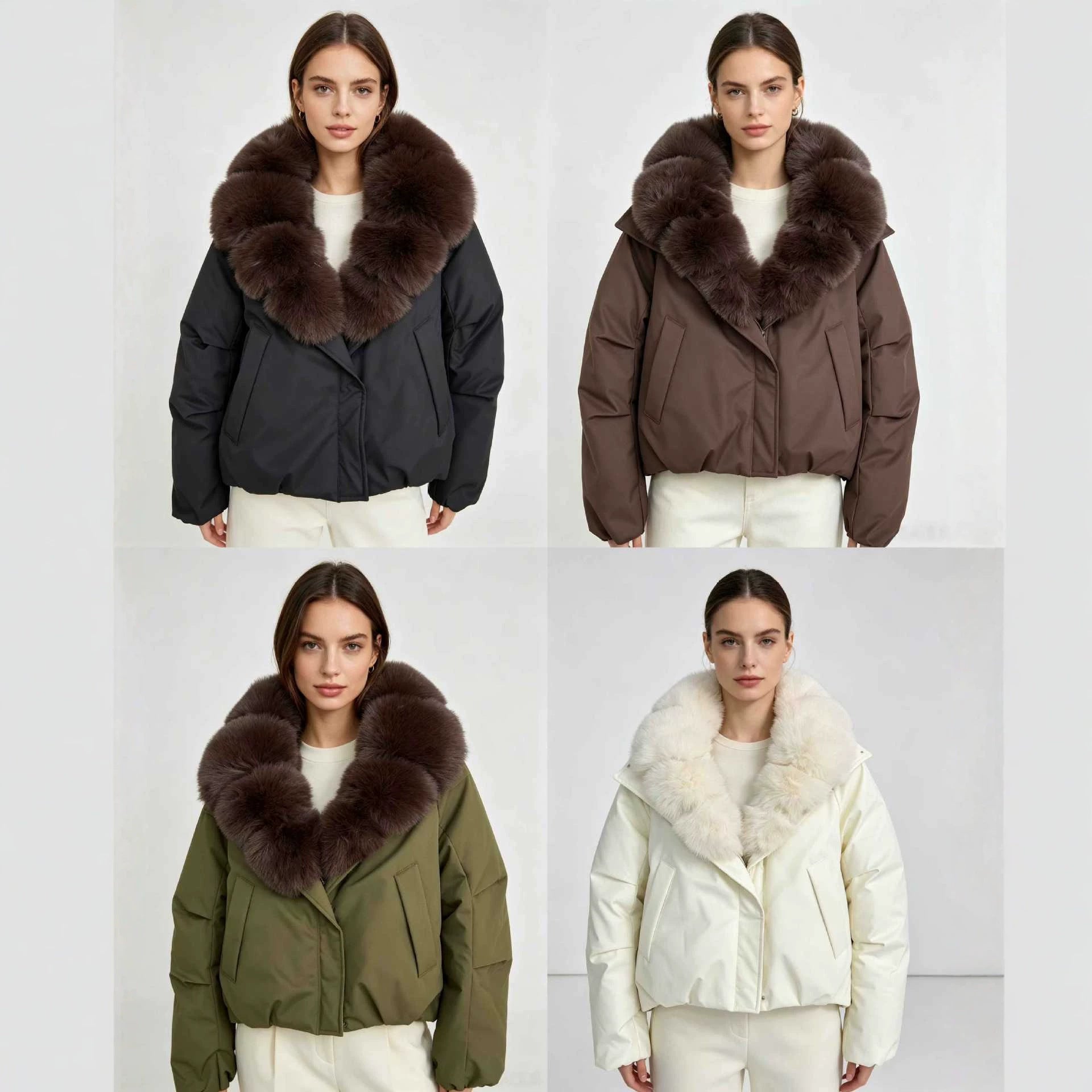 Ladies nan short thermal quilted jacket with voluminous removable faux fur collar and tailored hem Chichicherry