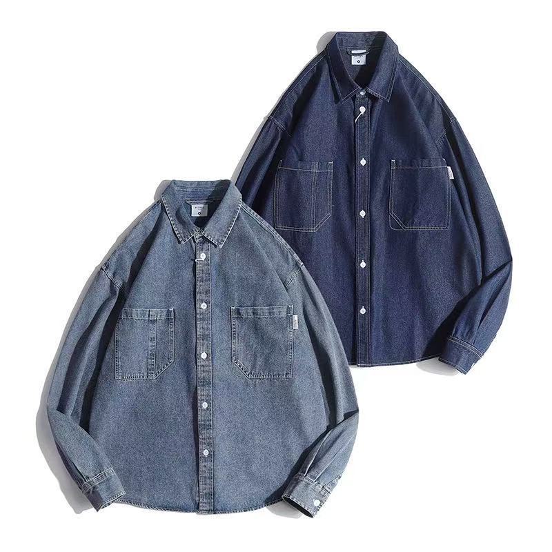 Unisex Boxy Denim Overshirt with patch chest pockets and rounded hem Chichicherry