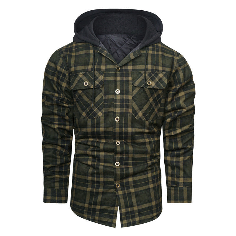 Men's hooded shirt jacket in check pattern with quilted lining Chichicherry