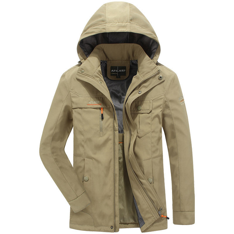 Men's water-repellent lightweight travel functional jacket with hood and multiple pockets Chichicherry