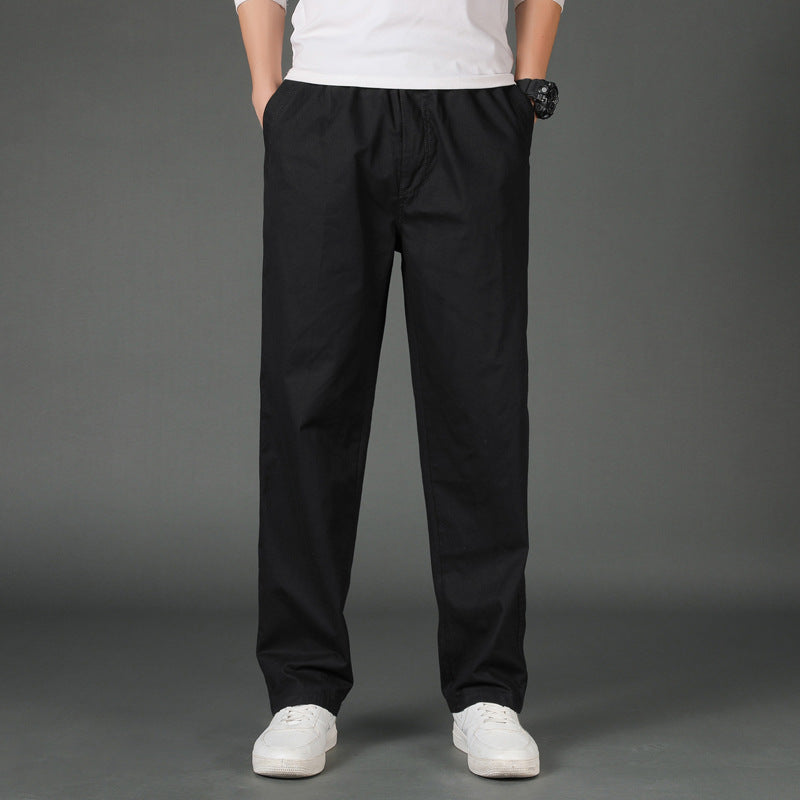 Men's Wide Cotton Chino Pants in Relaxed Fit with Elastic Comfort Waistband & Concealed Side Pockets Chichicherry
