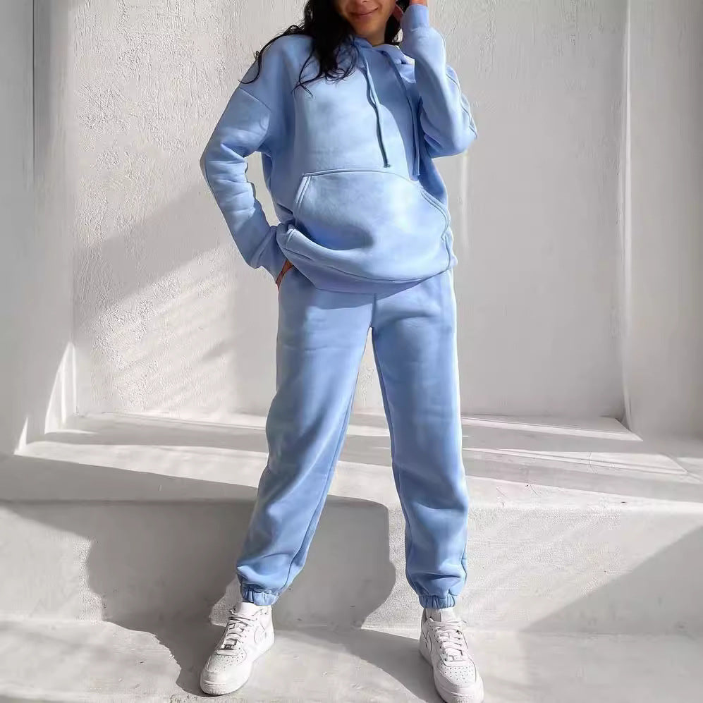 Damen Oversize Loungewear-Set aus weichem Baumwollmischfleece mit Kapuzenpullover und schmal zulaufender Jogginghose Chichicherry
