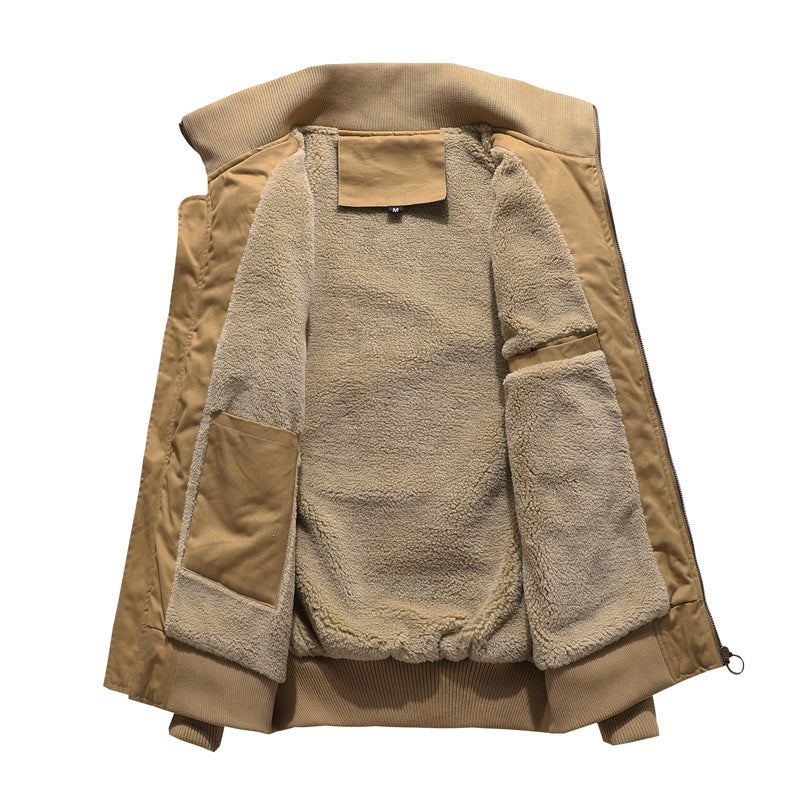 Men's Flight Jacket with Sherpa Lining, Embroidered Patch Details, and Ribbed Hem Chichicherry