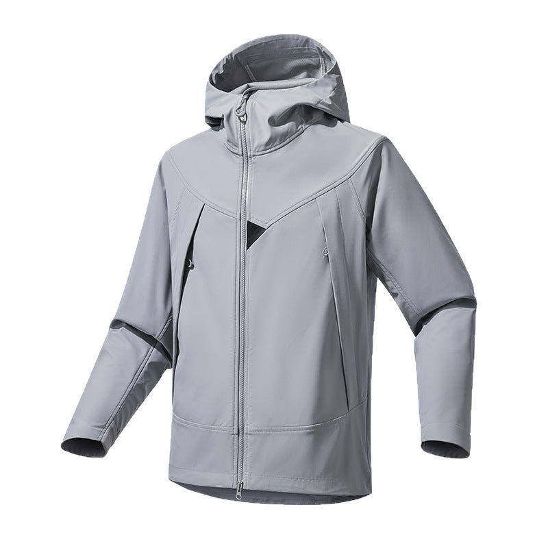 Men's Lightweight Softshell Hoodie Jacket with Windproof Breathable Membrane and Ergonomic Cut Chichicherry
