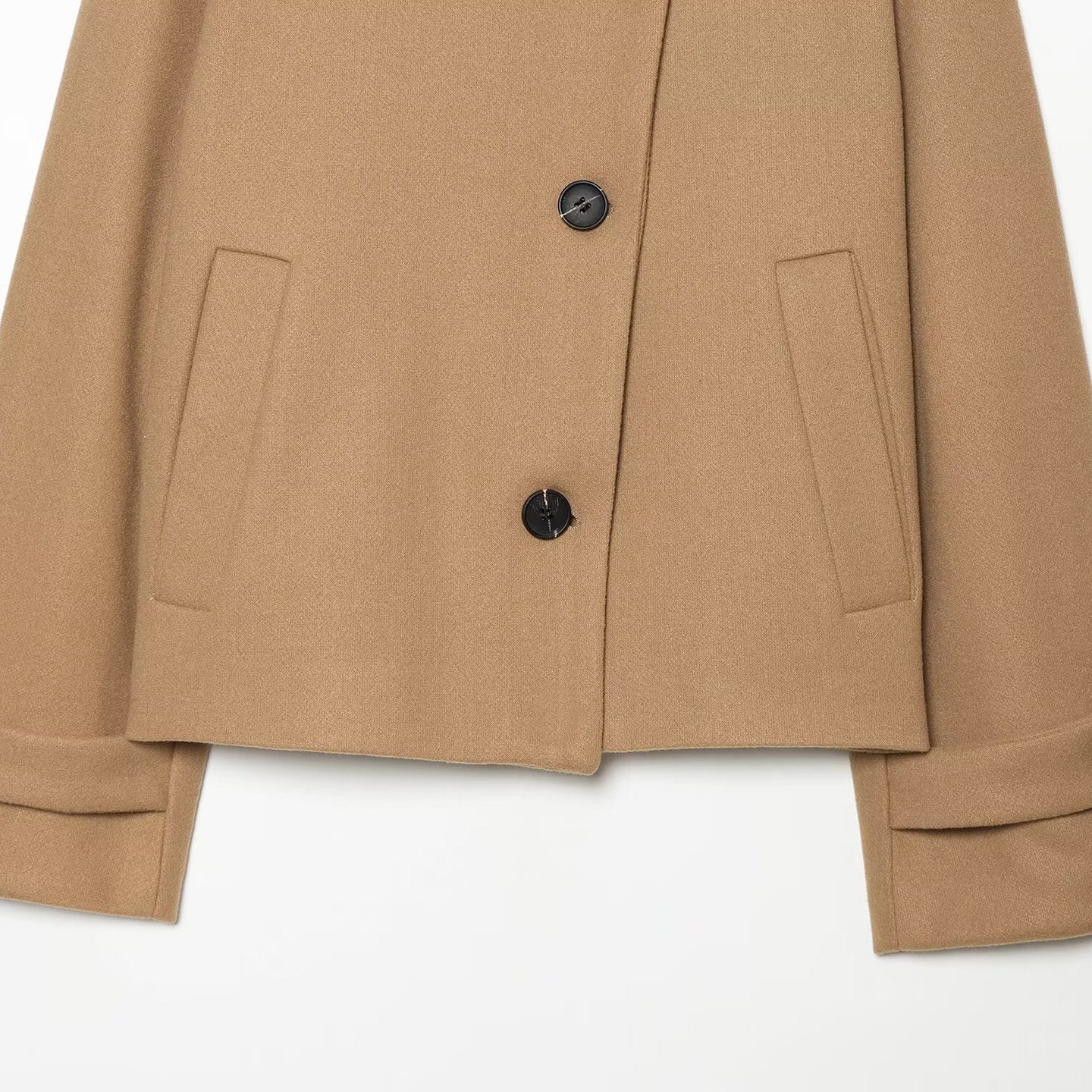 Women's Short Cape Jacket made of Wool Blend with High Roll Neck and Cuff Detail Chichicherry
