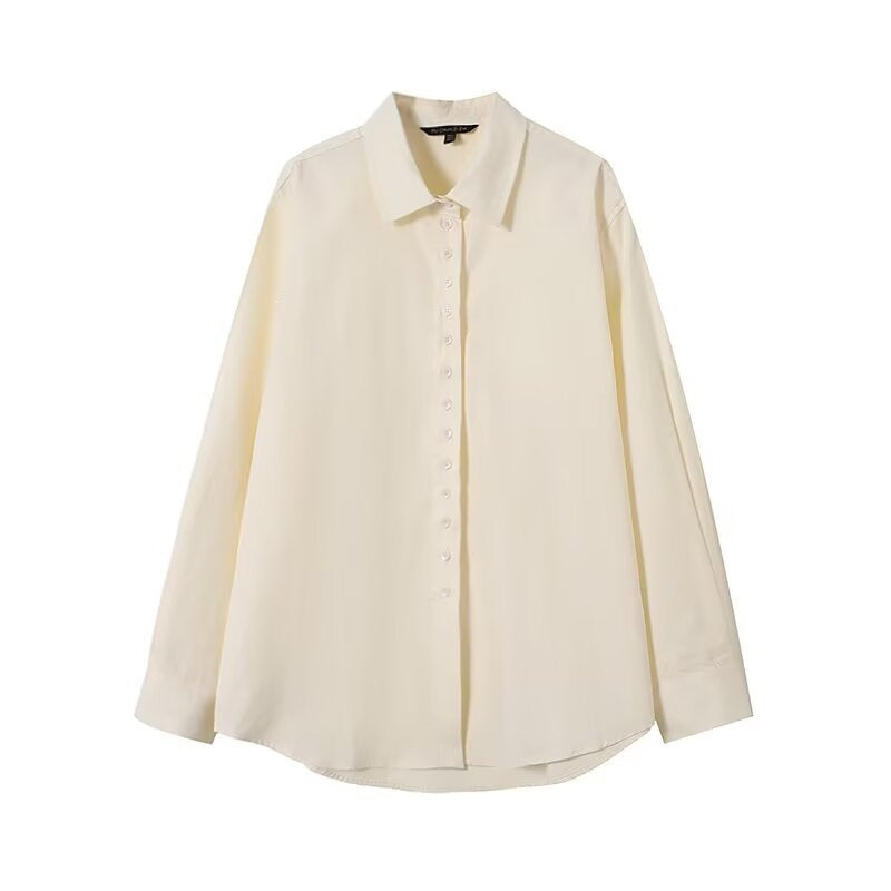Women loose-fitting shirt blouse made of flowing material with continuous button placket Chichicherry