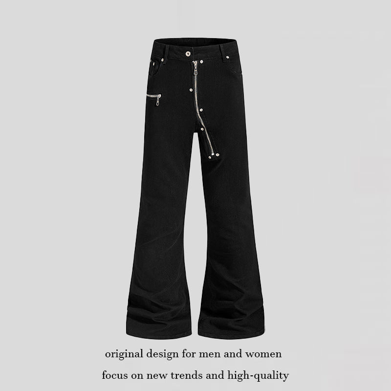 Women’s flared trousers with high waist, asymmetrical front zipper and utility details Chichicherry