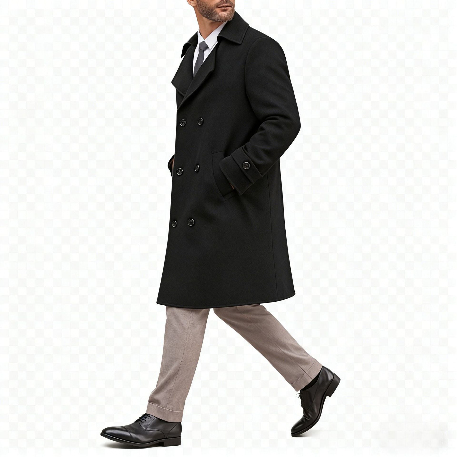 Men's Elegant Double-Breasted Coat with Tailored Fit and Quilted Lining Chichicherry