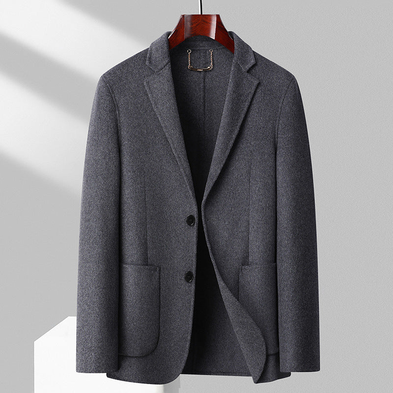 Men's Single-Breasted Wool Blend Jacket with Patch Pockets and Light Thermal Lining Chichicherry