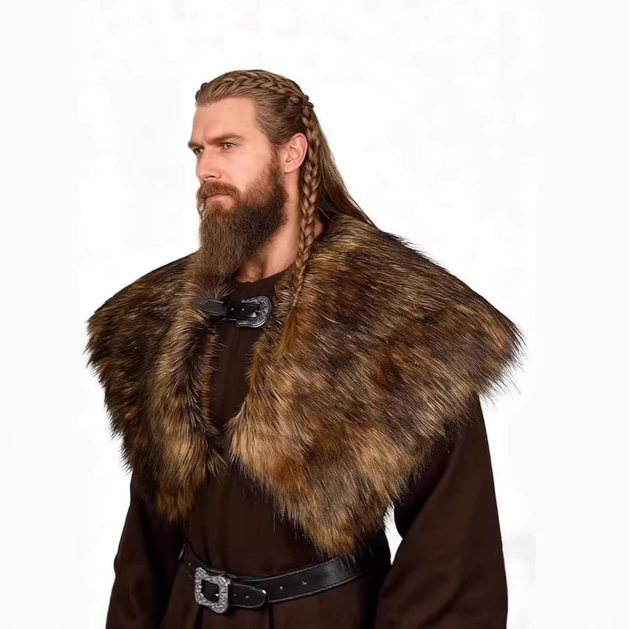 Men's shoulder cape made of faux fur in Viking style with adjustable buckle closure Chichicherry